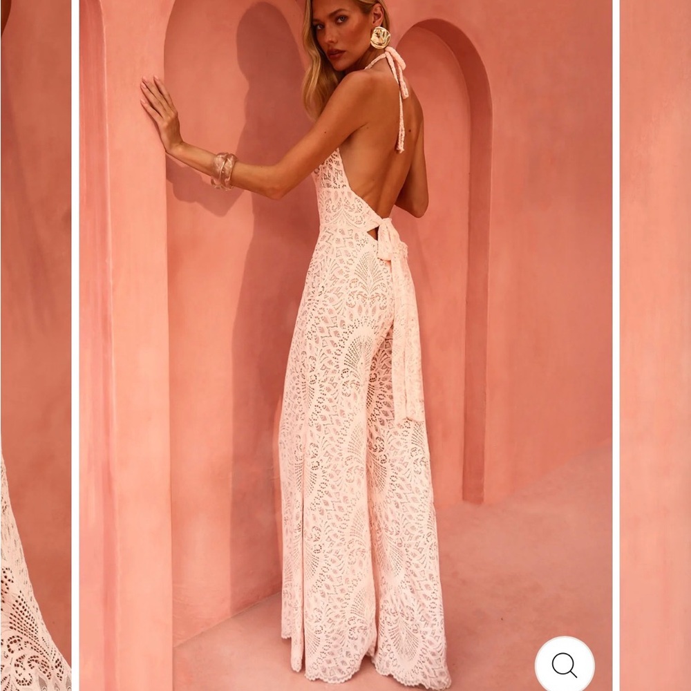 NWT - Lace Halter Jumpsuit in Cream Pink - Picture 2 of 3